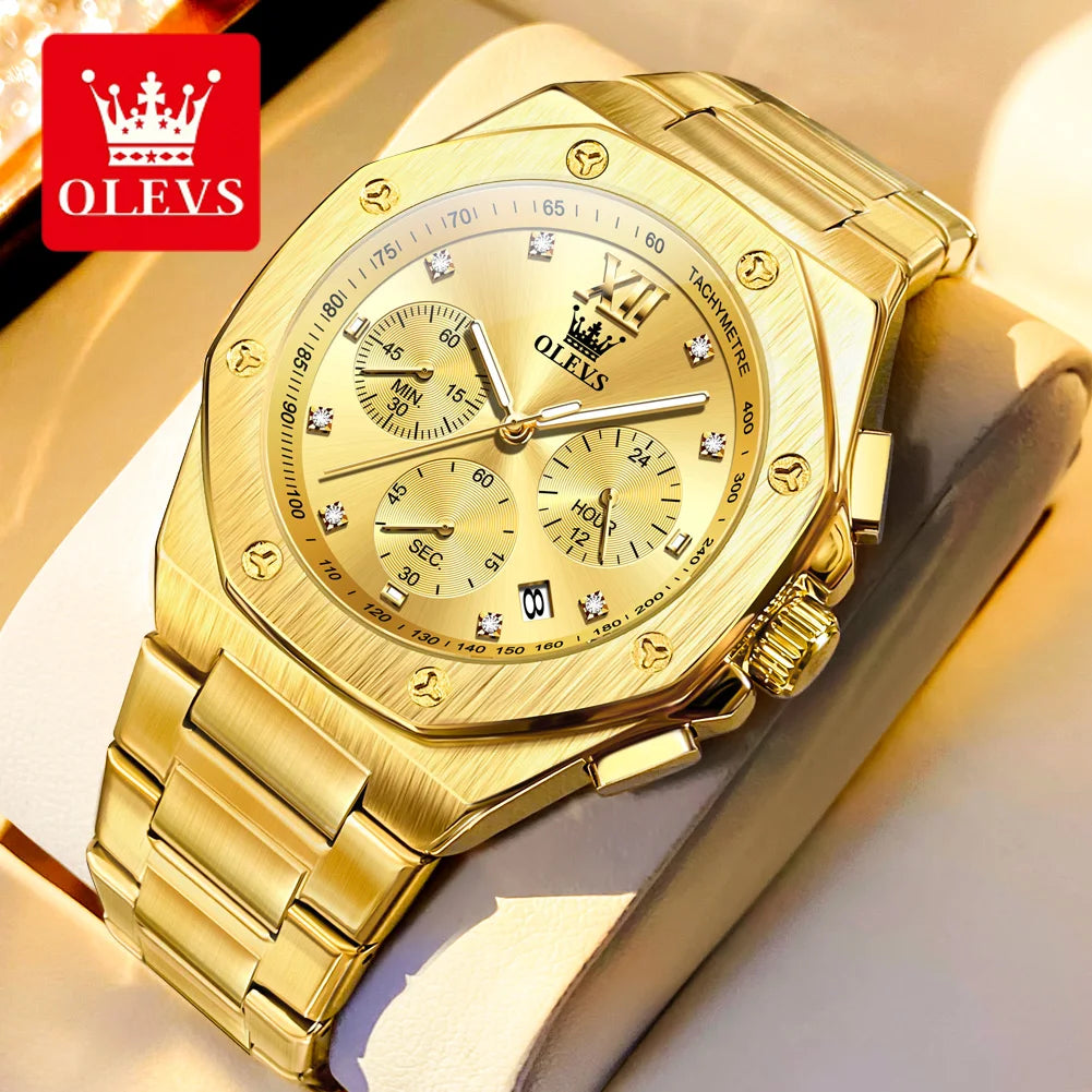OLEVS 3626 Men's Watch Fashion Chronograph Quartz Watch For Men Auto Date Stainless Steel Luxury Hand Clock Waterproof Luminous