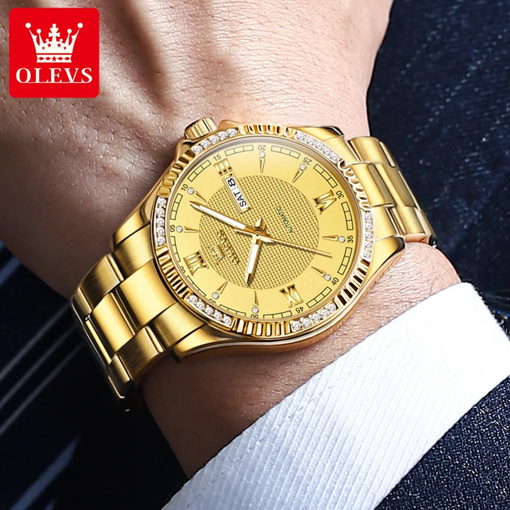 OLEVS Uhren Herren 6676 Stahlband Automatische Mechanische Uhren Für Herren Wasserdicht Handuhr Doppeltes Kalender Luxus Original