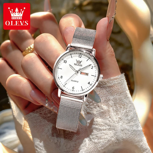 OLEVS 2996 Damenuhren Original Elegante schmale Quarzuhr Wasserdicht Dual-Kalenderanzeige Uhren für Damen Geschenkbox Reloj