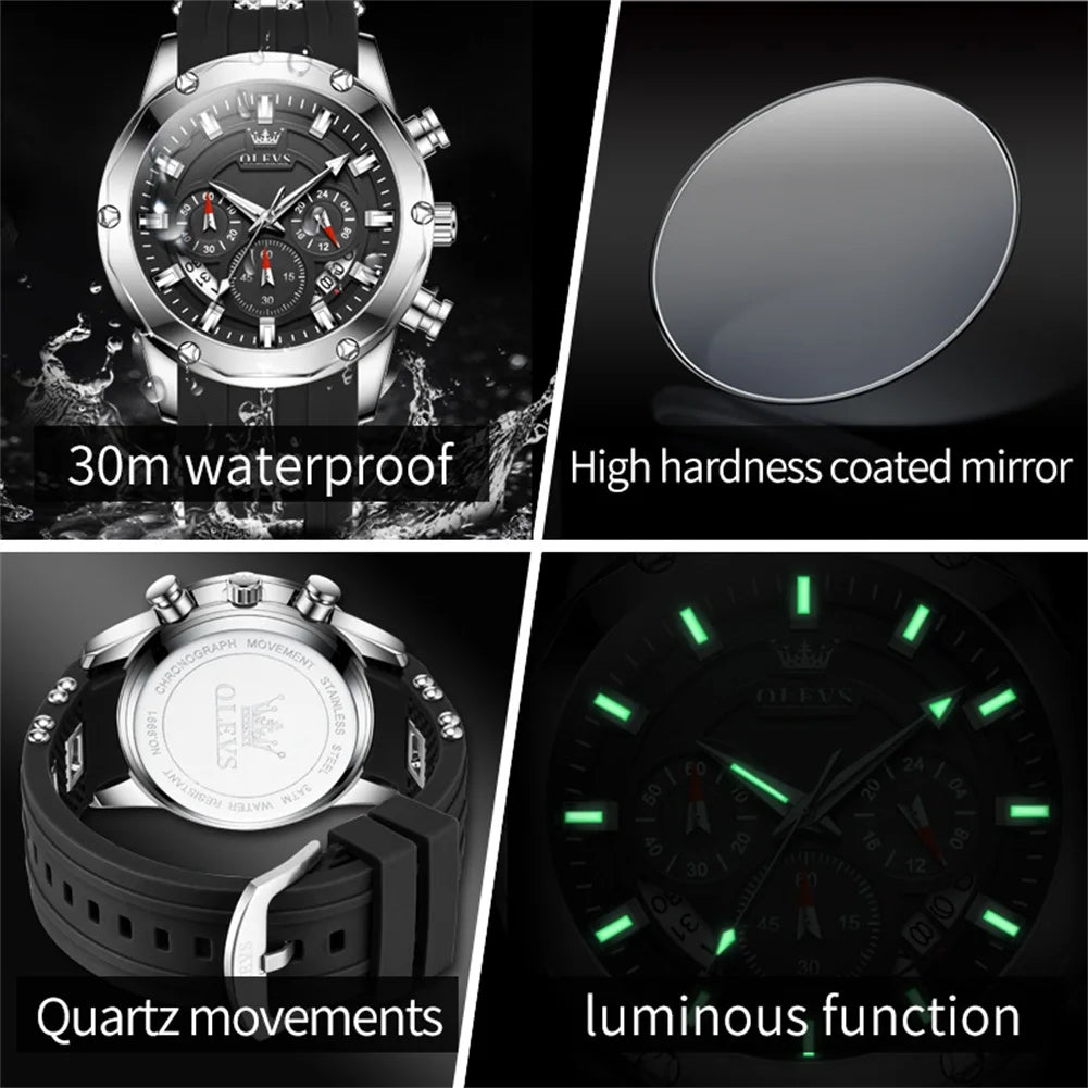 OLEVS 9991 Herrenuhr Mode Sport Wasserdichte Quarzuhr Für Herren 45mm Großes Zifferblatt Original Chronograph Datum Herren Armbanduhr