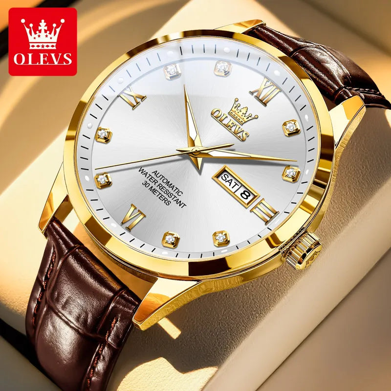 OLEVS 9946 Herrenuhr Klassische Mode Wasserdicht Automatische Herrenarmbanduhr Top Marke Doppeltes Kalender-Mechanik-Uhrwerk Für Männer