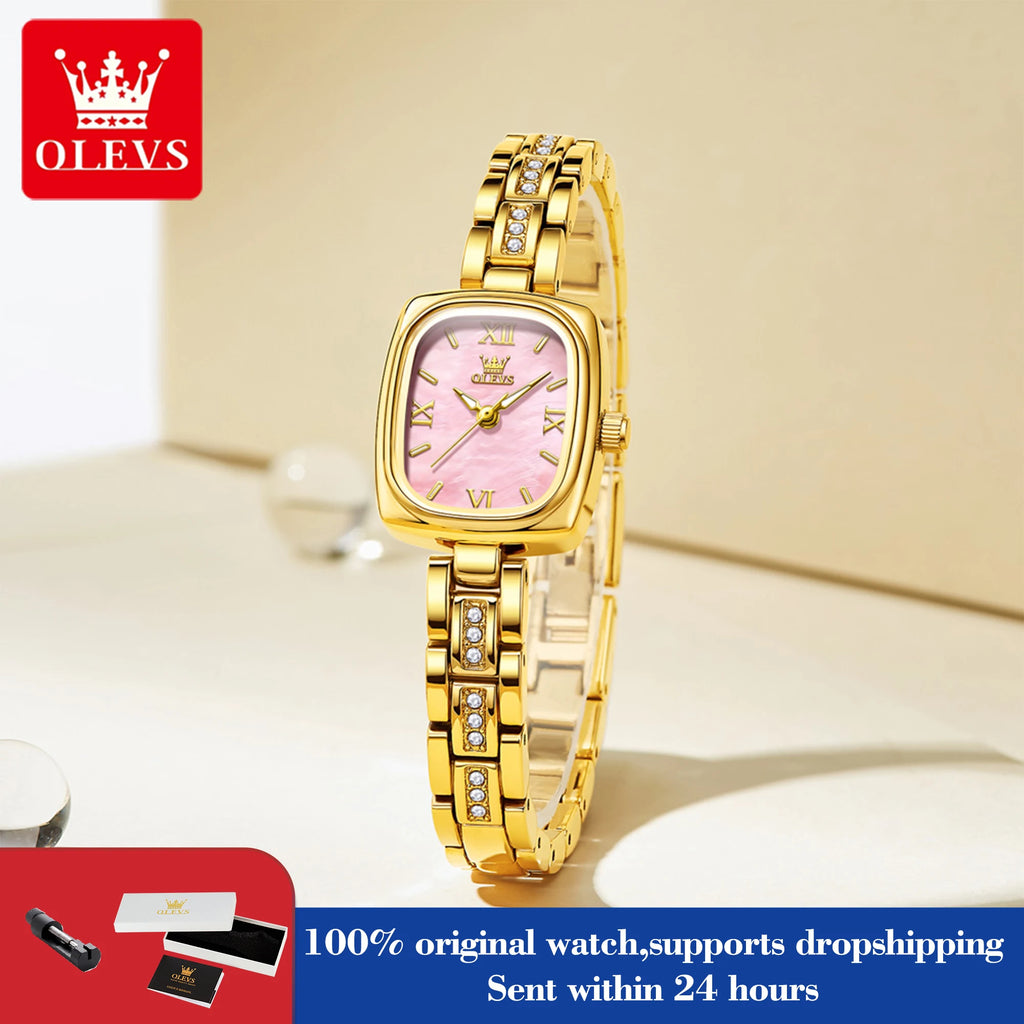 OLEVS 3695 Damenuhr Mode Business Quarzuhr für Damen Stahlarmband Wasserdicht Leuchtende römische Skala Luxus-Armbanduhr
