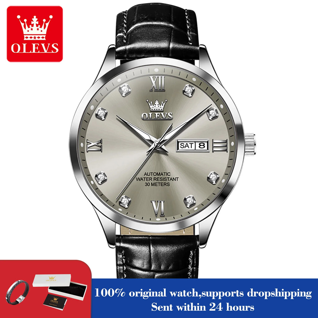 OLEVS 9946 Men's Watch Classic Fashion Waterproof Man Automatic Hand Clock Top Brand Dual Calendar Mechanical Watch For Men