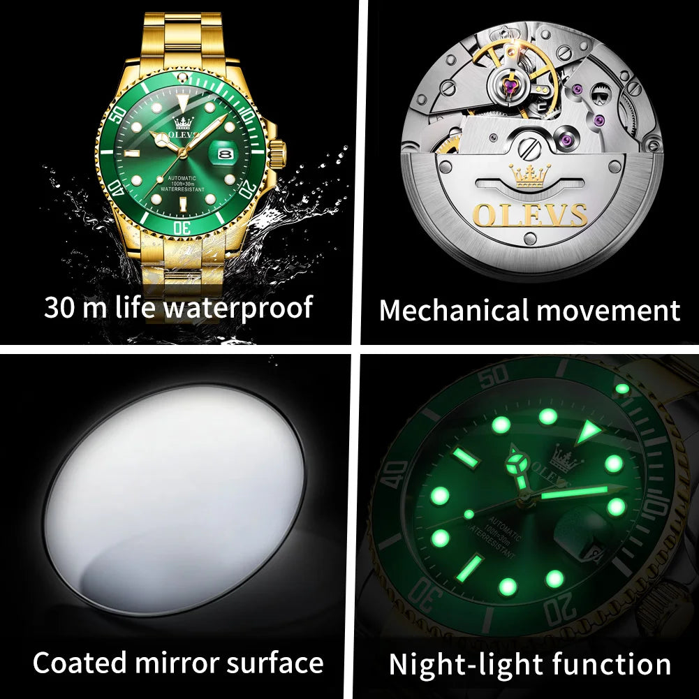 OLEVS Armbanduhr Herren Original Luxus Mechanische Uhr Edelstahl Wasserdicht Leuchtende Datumsanzeige Uhren für Herren Business Male Uhr