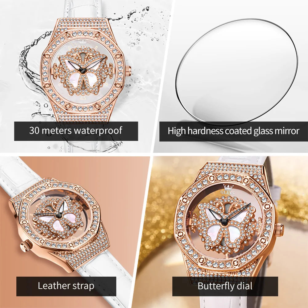 OLEVS 9996 Damen-Armbanduhr Luxus Diamant Drehbares Zifferblatt Wasserdichte Quarzuhr für Damen Top-Marke Original Damen-Handuhr