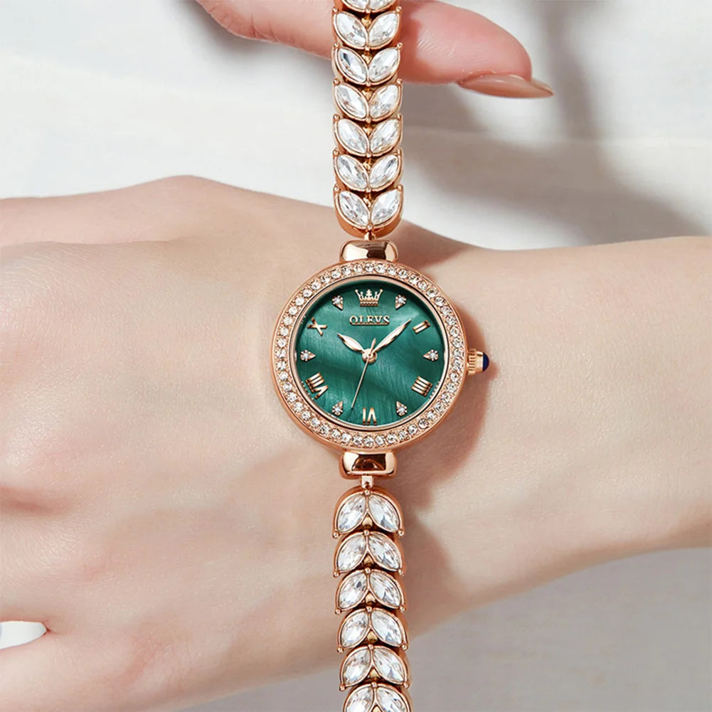 OLEVS 9971 Quarzuhr für Damen, römisches Zifferblatt, elegante Damenuhr, modisch, wasserdicht, leuchtend, originelle Luxus-Armbanduhr
