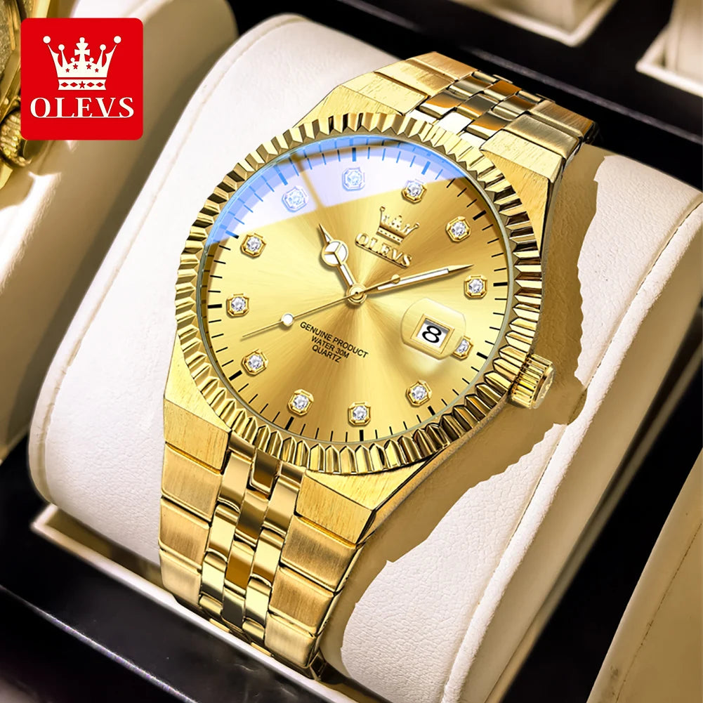 OLEVS 2989 Uhren für Herren Marke Original Quarzuhren Stahlband Wasserdicht Leuchtend Chronograph Datum Herrenuhr Geschenkbox