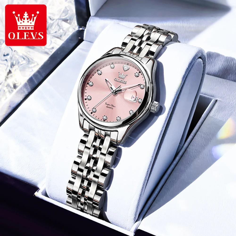 OLEVS 5649 Damenuhr 30M Wasserdicht Datum Quarzuhr Für Frauen Stahlarmband Zirkon Skala Luxus Elegante Damenuhr