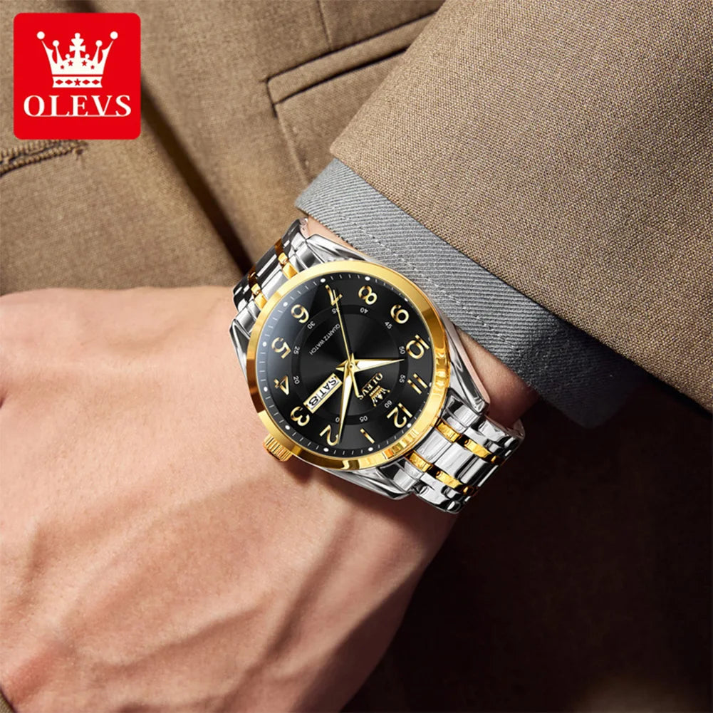 OLEVS 3666 Couple Watch Luxury Business Top Brand Waterproof Luminous Dress Hand Clock Original Number Scale Date Fashion Watch