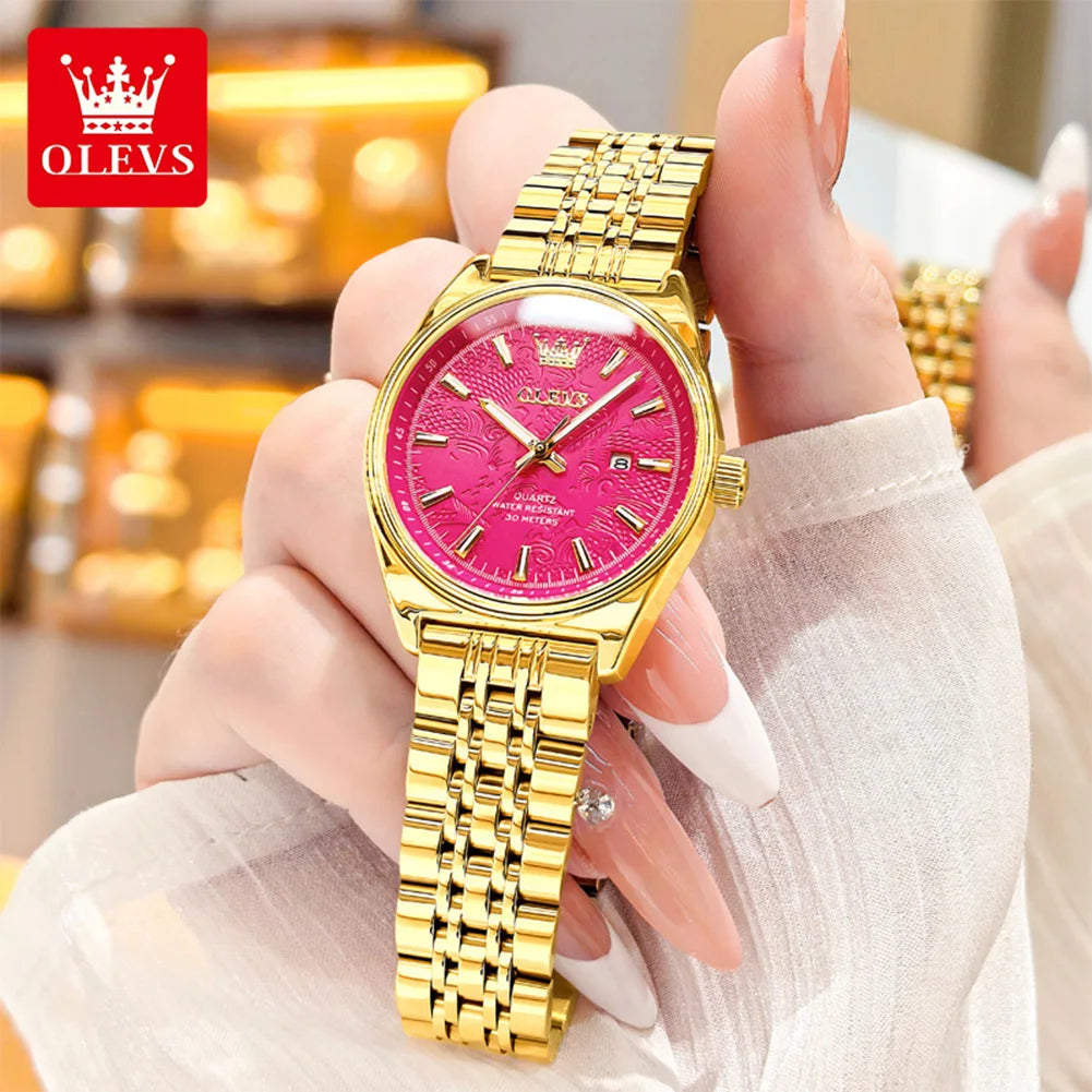 OLEVS 3703 Uhr für Damen Mode Elegante Damen Quarzuhr Top Marke Wasserdicht Leuchtender Kalender Luxus Damen Armbanduhr