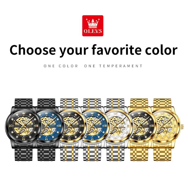OLEVS 9901 Herrenuhr Skelett Mechanische Uhren für Herren Wasserdicht Leuchtend Herrenanzuguhr Original Luxusmarke