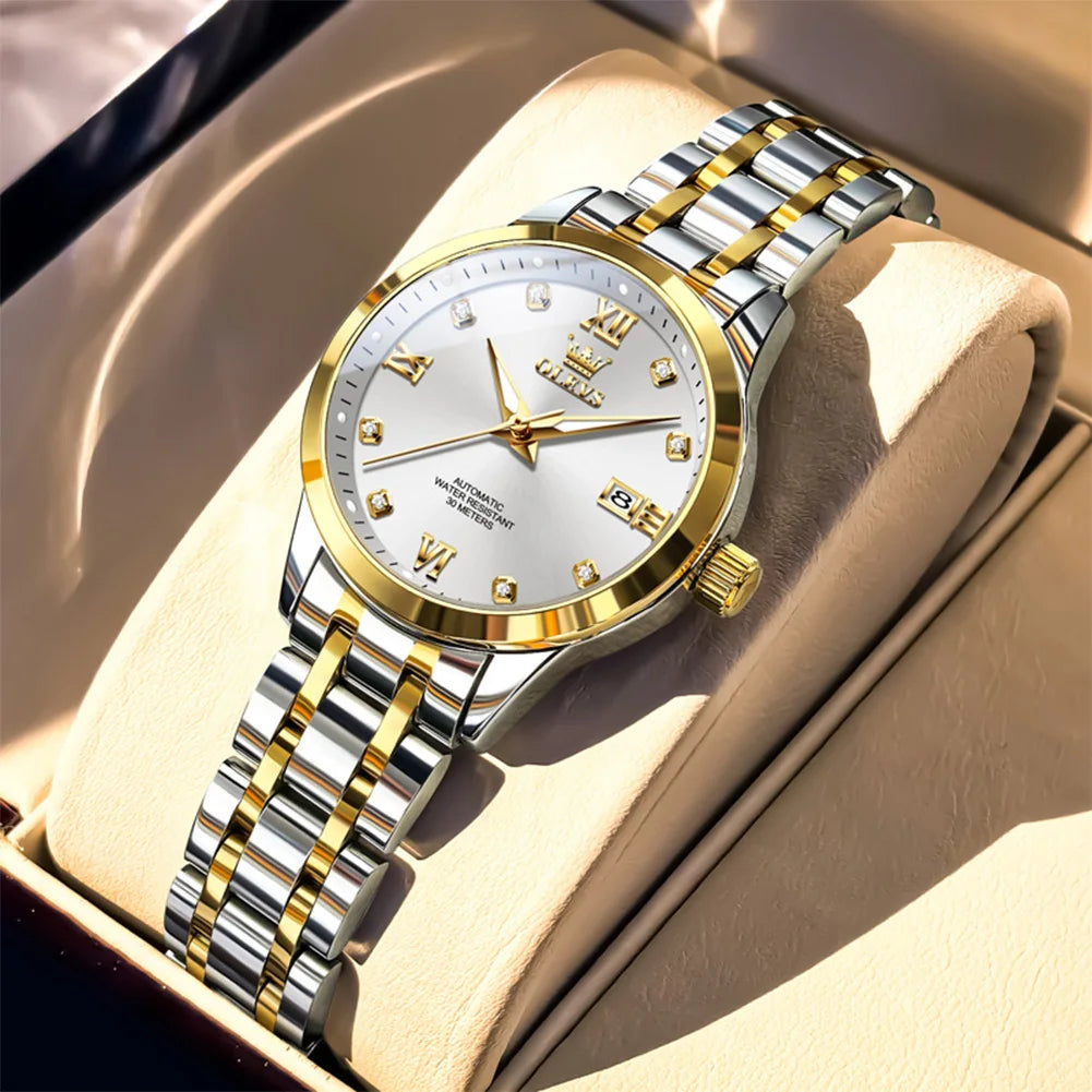 OLEVS Original Luxus Eleganz Uhren Damen Automatische Mechanische Uhren Wasserdicht Auto Datum Damenuhr Handuhr 6635
