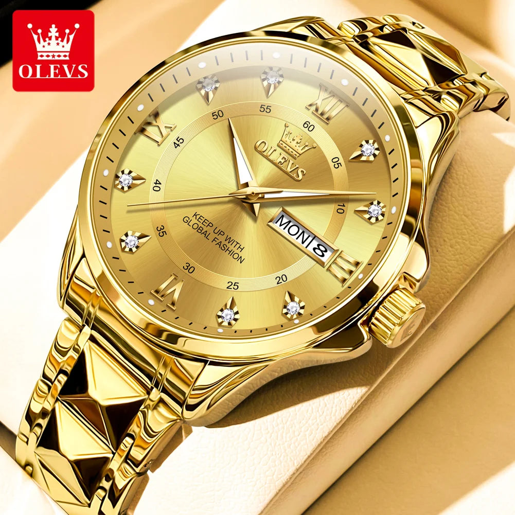 OLEVS 2906 Paar-Armbanduhr Original Römisches Zifferblatt Diamantenbesatz Luxus Quarz Uhr Für Herren Damen Rhombus Armband Wasserdicht Zeigeruhr