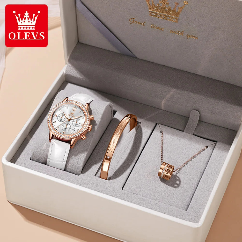 OLEVS 9933 Damen-Armbanduhr Luxus Diamant Quarz Uhr für Damen Chronograph Kalender Top Marke Armbanduhr Wasserdicht Leuchtend