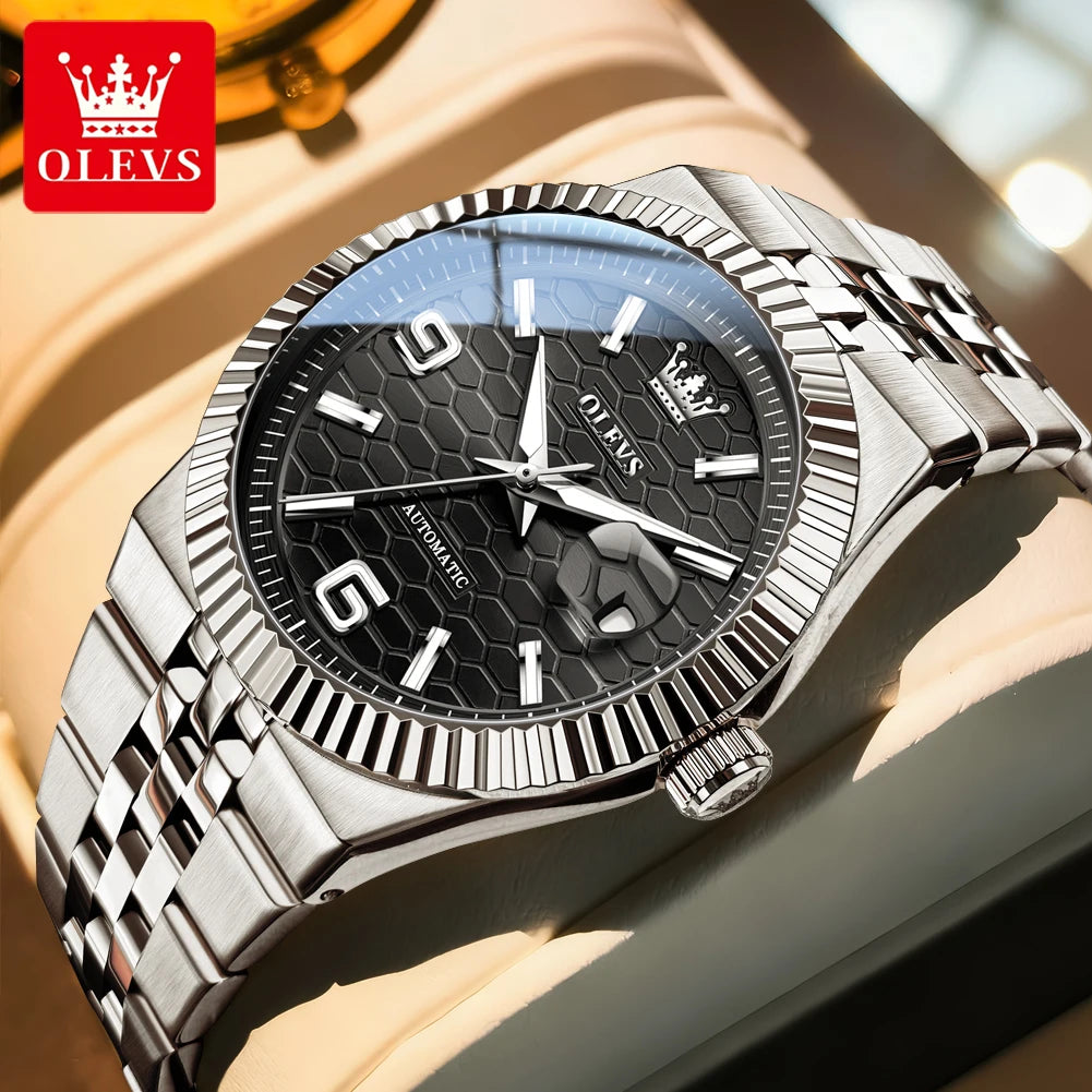 OLEVS 7105 Uhren für Herren Original Luxus Automatische Mechanische Uhren Edelstahl Wasserdicht Leuchtende Uhren Geschenkbox