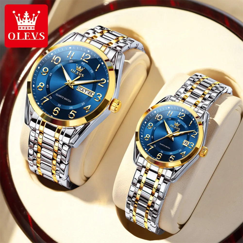 OLEVS 3666 Couple Watch Luxury Business Top Brand Waterproof Luminous Dress Hand Clock Original Number Scale Date Fashion Watch