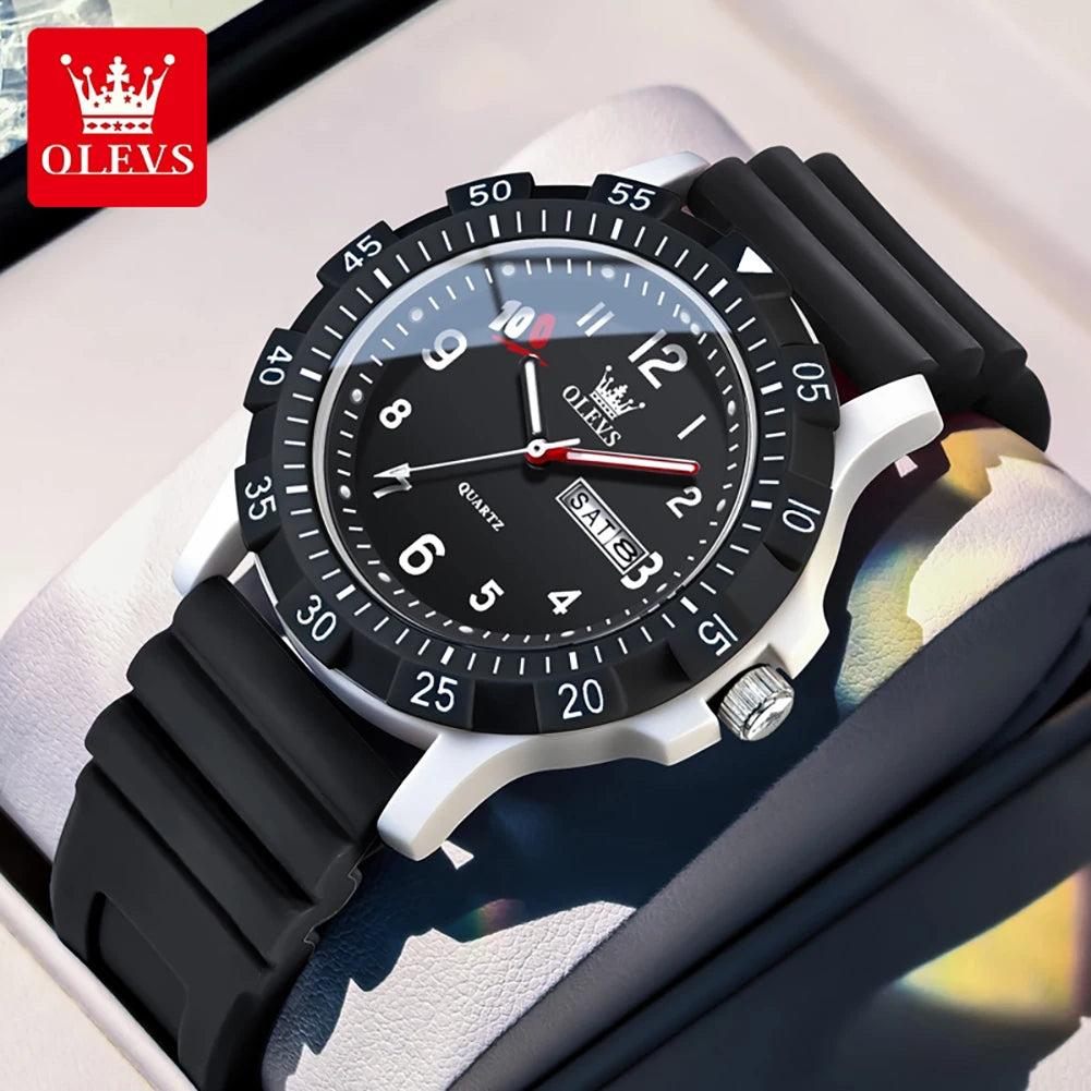 OLEVS Uhren Lässige Mode Sport Quarzuhren Für Herren Wasserdicht Leuchtendes Silikonarmband Studentenuhren 2705