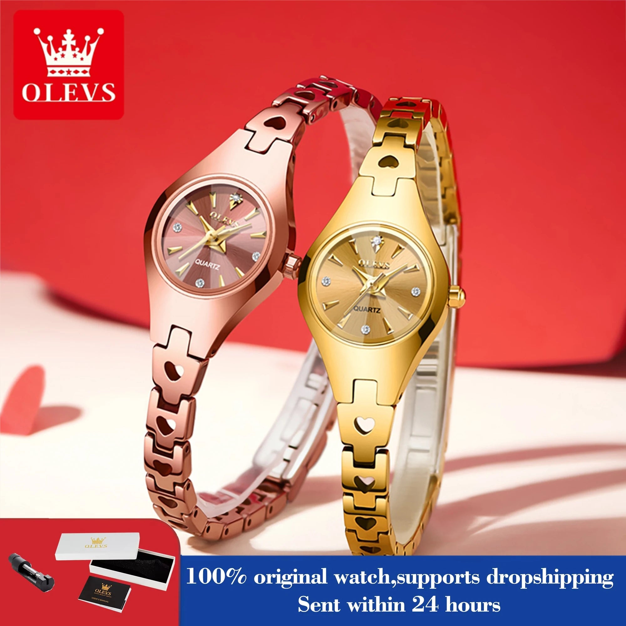 OLEVS 7082 Damenarmbanduhr Hochwertige Elegante Original Quarz-Armbanduhr Wasserdicht Leuchtend Wolframstahl-Uhren für Frauen