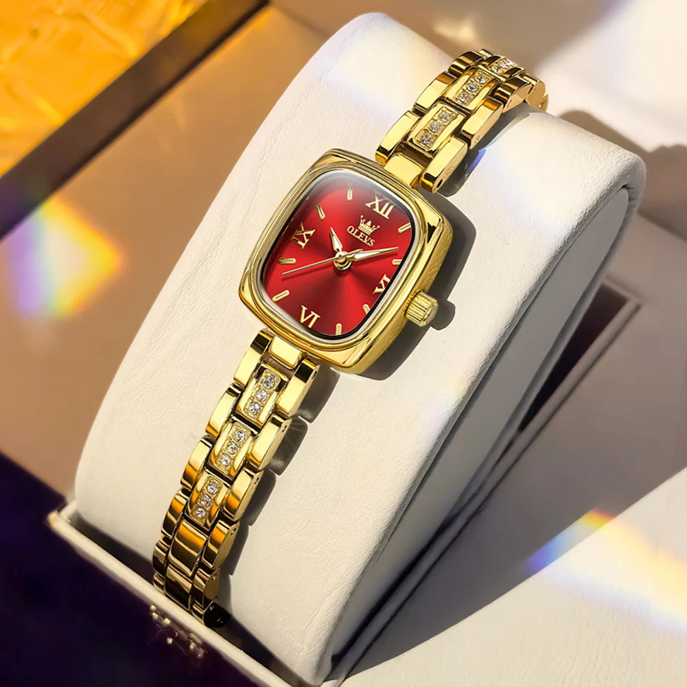 OLEVS 3695 Damenuhr Mode Business Quarzuhr für Damen Stahlarmband Wasserdicht Leuchtende römische Skala Luxus-Armbanduhr