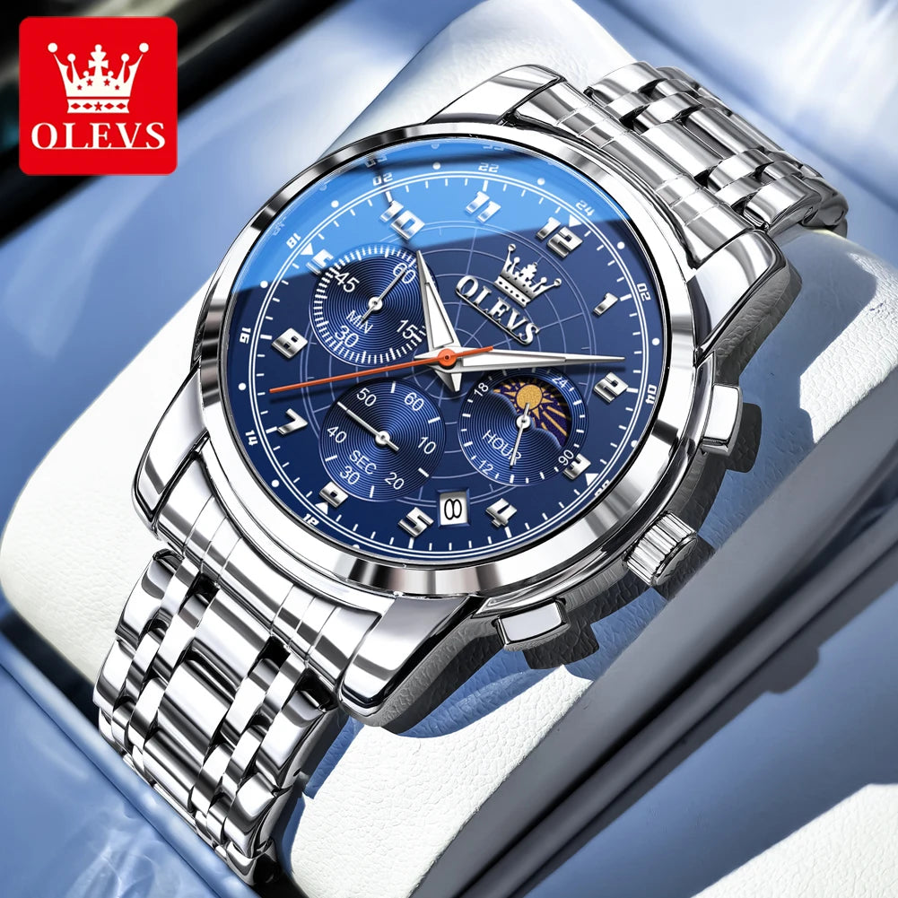 OLEVS Herrenuhren Business Original Multifunktions-Quarzuhr Wasserdicht Leuchtende Mondphase Herrenuhr Reloj 2983