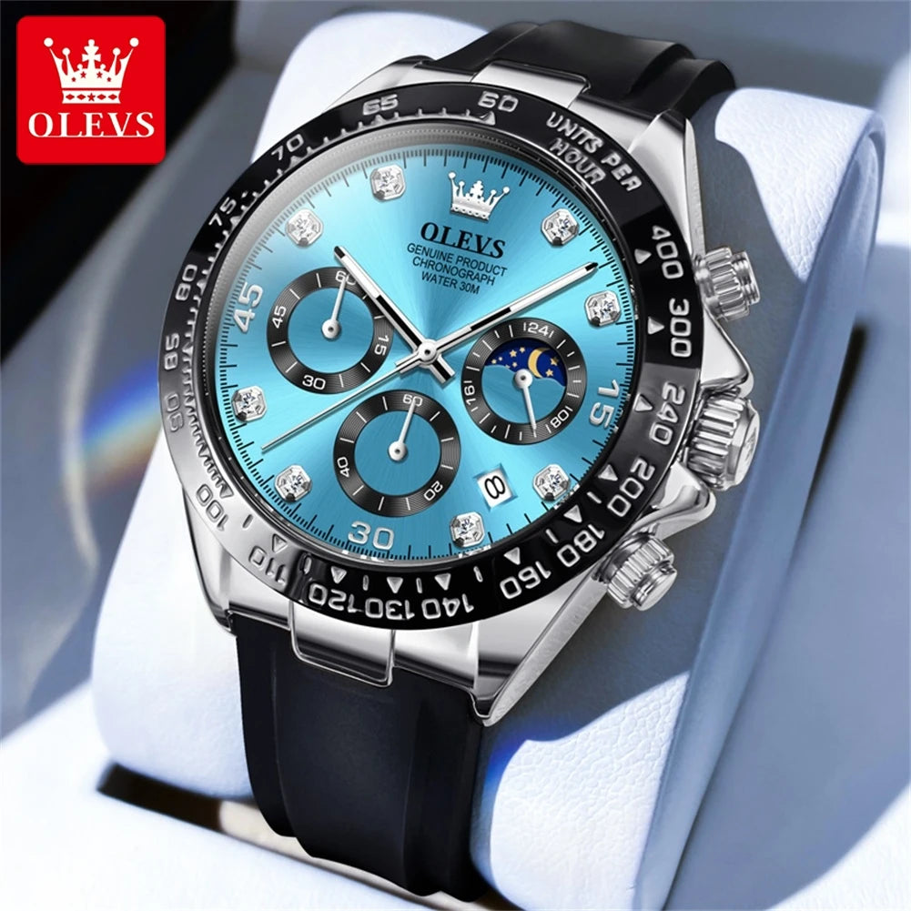 OLEVS Uhr Mondphase Quarzuhren für Herren Wasserdicht Leuchtendes Silikonarmband Business Herrenuhr Bestseller 2875