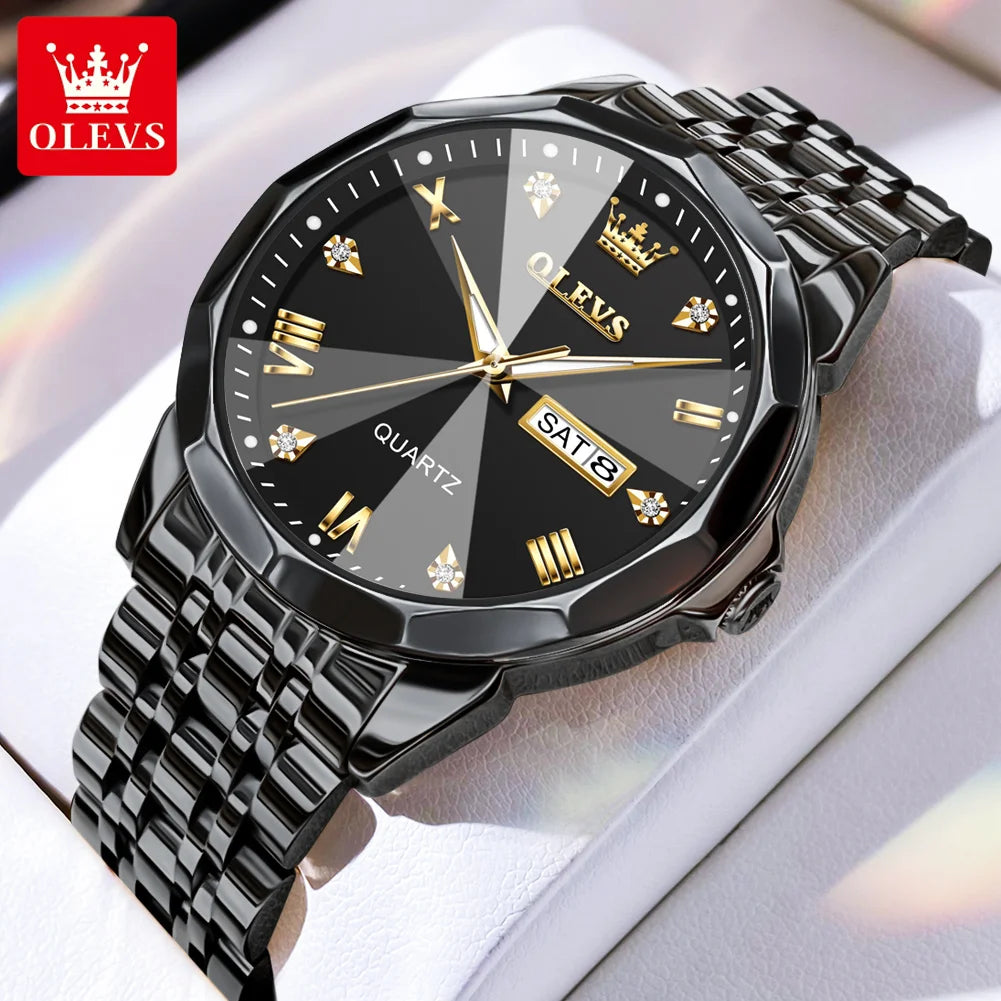 OLEVS 9931 Uhr für Herren und Damen Römische Skala Quarz-Paaruhr Rhombus-Spiegel Automatisches Datum Armbanduhr Luxus Wasserdichte Handuhr
