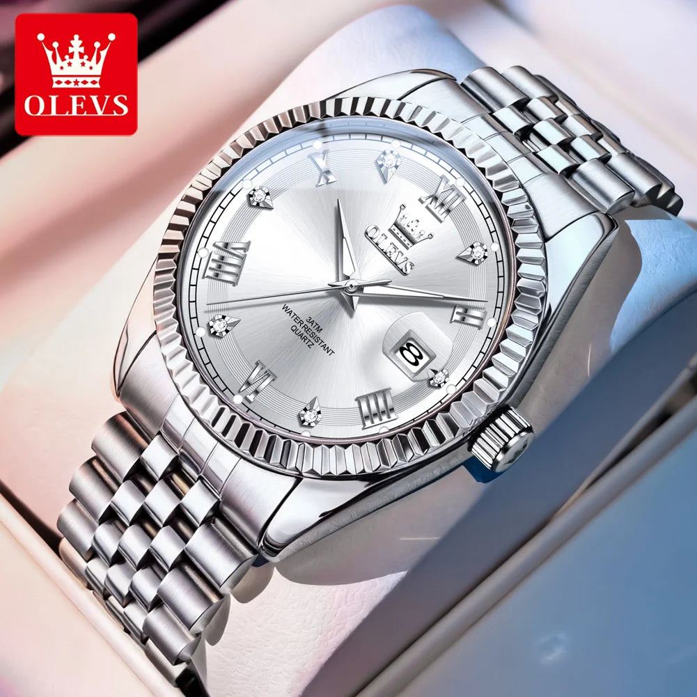 OLEVS Luxus Gold Quarzuhren für Herren Original Chronograph Datum Edelstahl Wasserdicht Leuchtend Top Marke Herrenuhr 5680