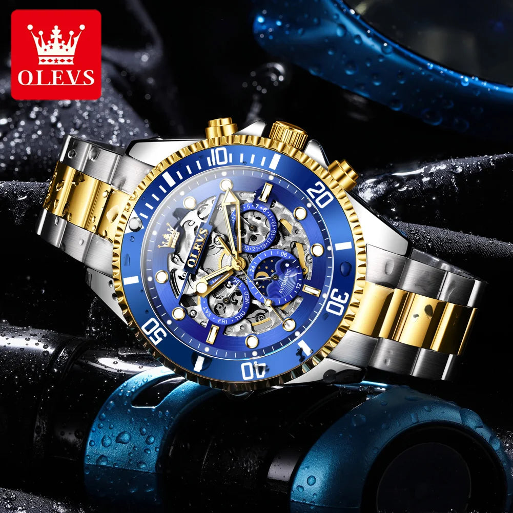 OLEVS 6715 Herren Automatikuhr Top Marke Automatisches Datum Hohlmechanische Uhr Für Männer Luxus Tief Wasserdicht Leuchtende Zeigeruhr