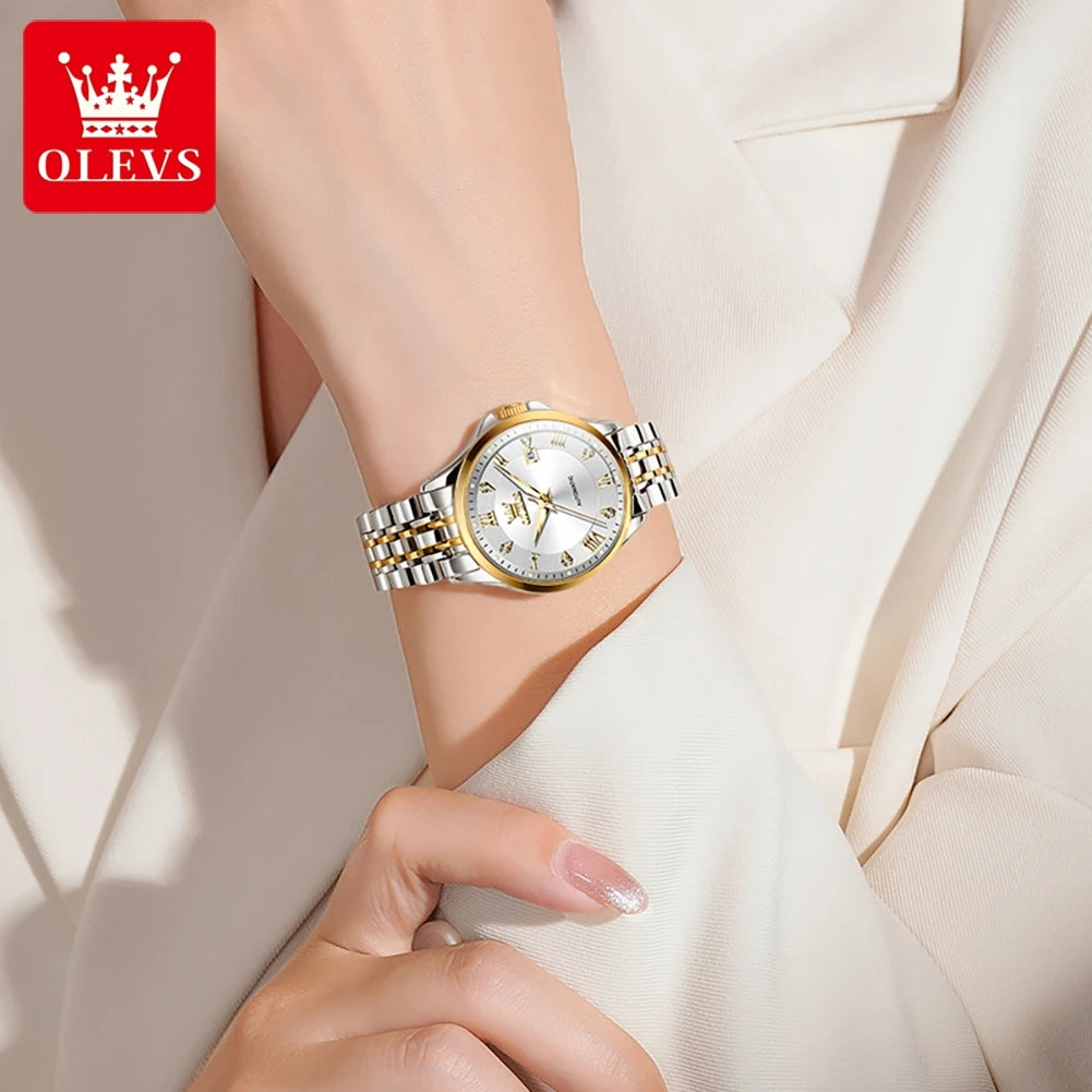 OLEVS 6702 Damenuhr Stahlarmband Automatische Datumsanzeige Mechanische Uhr für Damen Römische Skala Luxus Leuchtend Wasserdicht Damenuhr