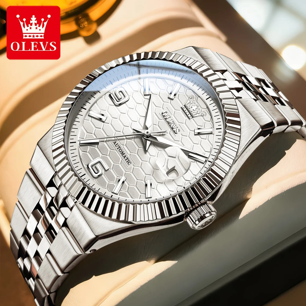 OLEVS 7105 Herrenuhr Original Luxus Automatische Mechanische Uhren Edelstahl Wasserdicht Leuchtende Datumsanzeige Uhren Geschenkbox
