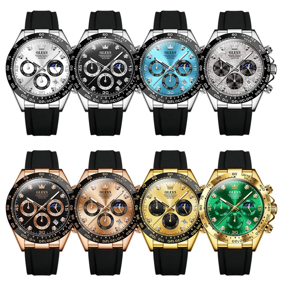 OLEVS Uhr Mondphase Quarzuhren für Herren Wasserdicht Leuchtendes Silikonarmband Business Herrenuhr Bestseller 2875