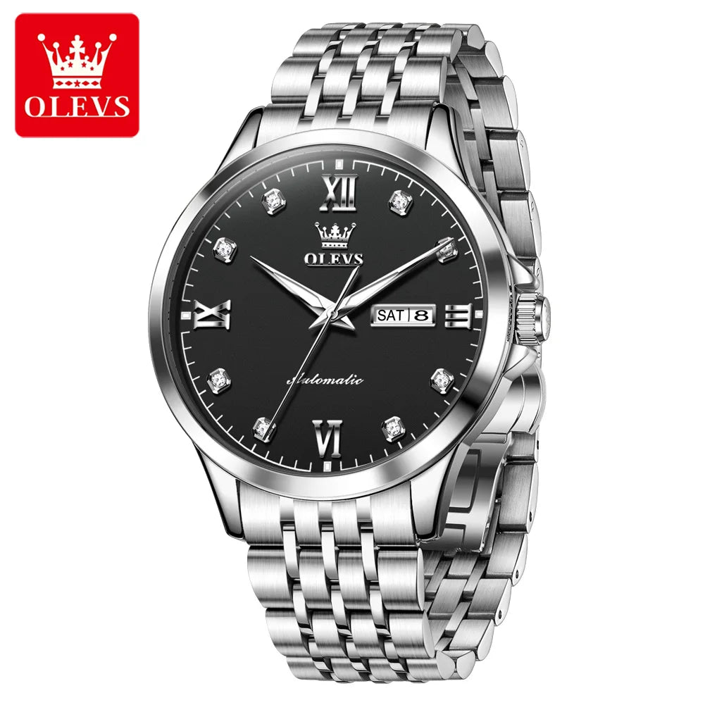 OLEVS 7092 Herrenuhr Original Luxusmarke Mechanische Uhren Wasserdicht Edelstahl Datum Woche Uhren für Männer Geschenke