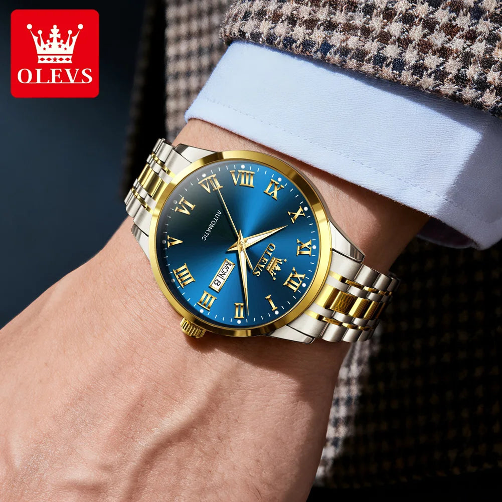 OLEVS 7060 Herrenuhren Edelstahl Original Luxus Automatische Mechanische Uhren Wasserdicht Leuchtende Uhren Für Männer Geschenke
