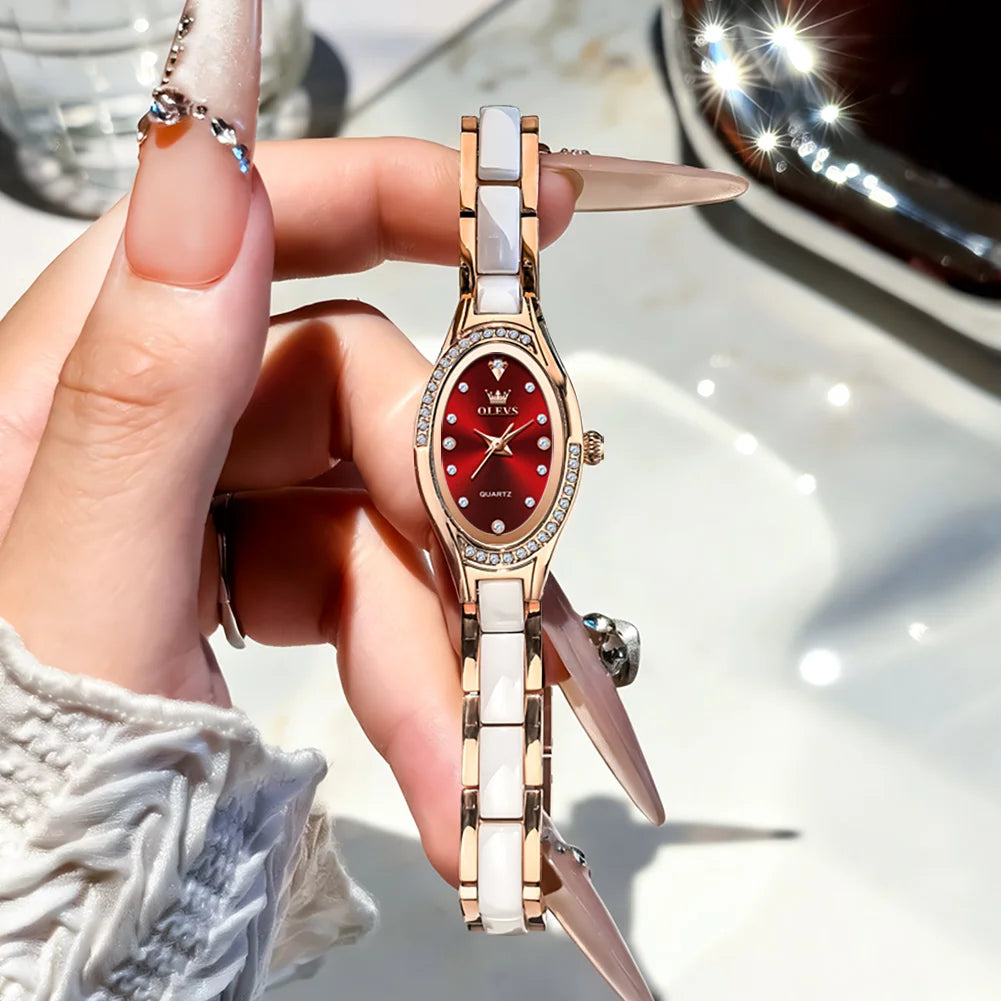 OLEVS Uhren für Damen Mode Elegant Damen Quarz Uhr Keramikband Wasserdicht Leuchtende Luxus Damen Uhr 7131