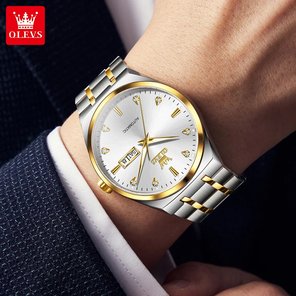 OLEVS 9811 Original Sport Wochen-Datum Uhren für Herren Luxus Business Automatische Mechanische Armbanduhr Wasserdicht Leuchtend Großes Zifferblatt