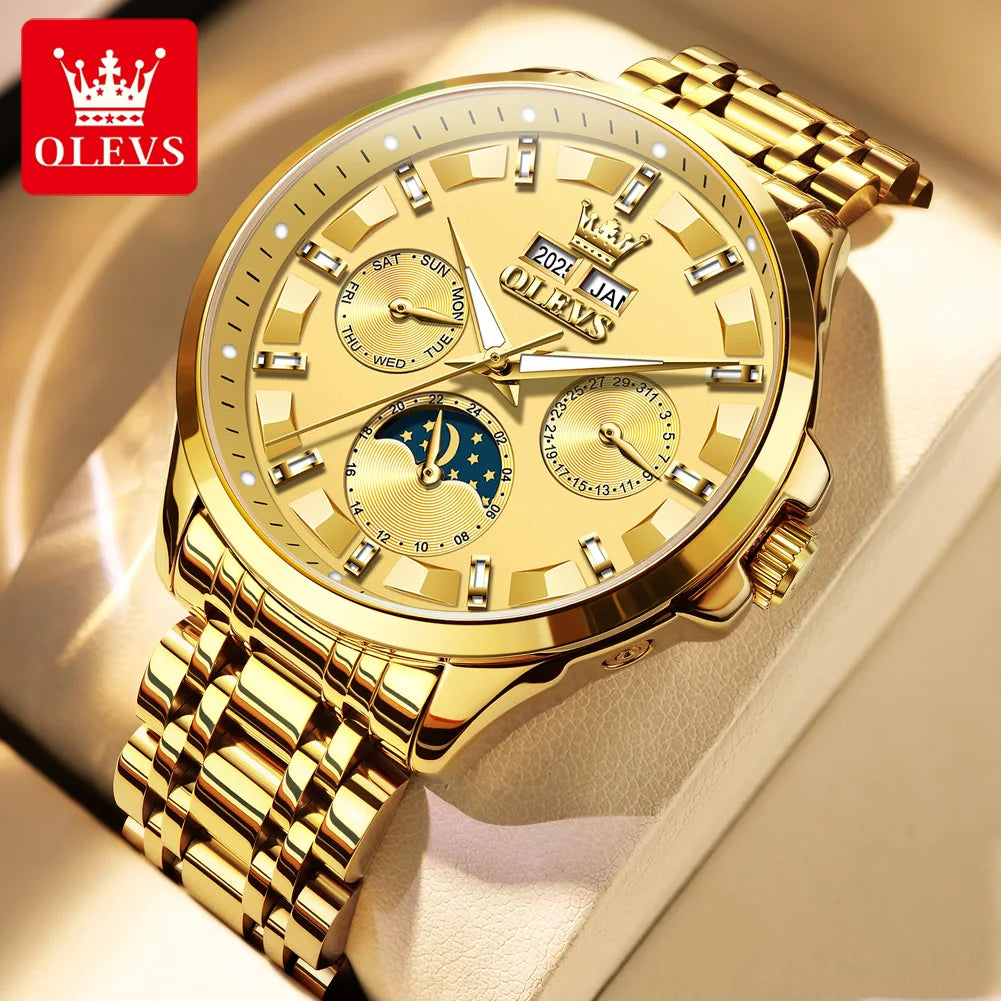 OLEVS 7070 Uhr Herren Original Mechanische Uhr für Männer Mondphase Kalender Wasserdicht Mode Automatische Handuhr Stahlband