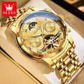 OLEVS Herrenuhren Mondphase Luxus-Edelstahl-Schwungrad Mechanische Handuhr Datum Wasserdicht Leuchtende Herrenuhr 6617