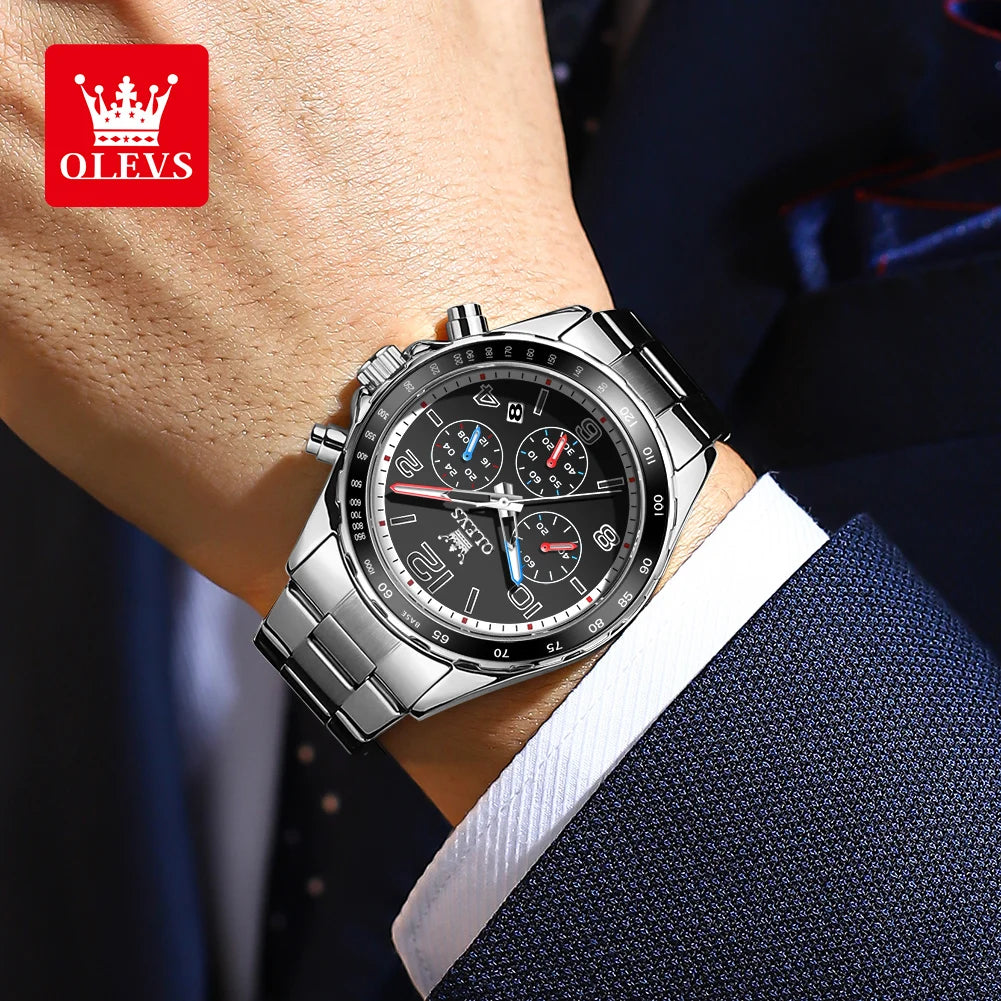 OLEVS TY714 Neue exklusive Mode-Quarz-Uhr für Herren 42mm Ziffern Großes Zifferblatt Edelstahl Herrenuhren Chronograph Zeigeruhr