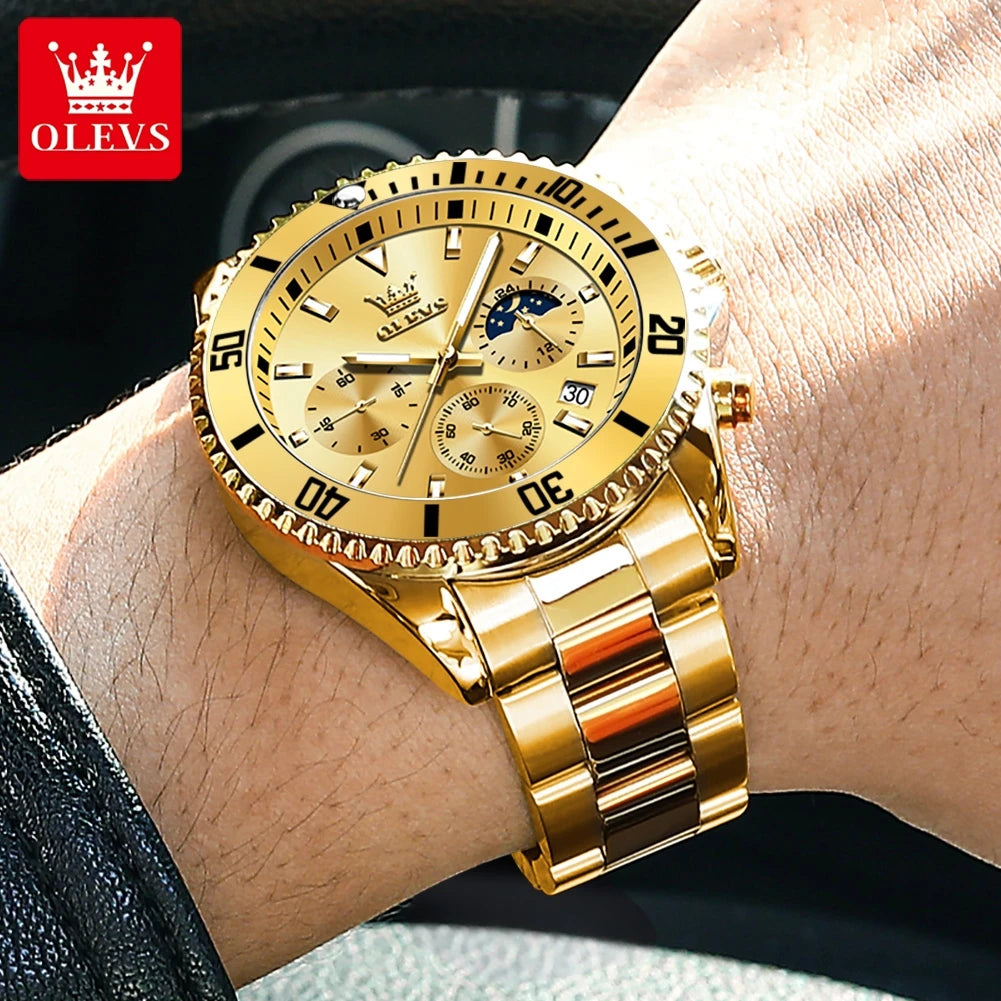 OLEVS 2870 Erkek Kol Saati 42.5mm Büyük Kadran Kronograf Ay Fazı Su Geçirmez Spor Saatler Orijinal Moda Kuvars Erkek Saati 2025