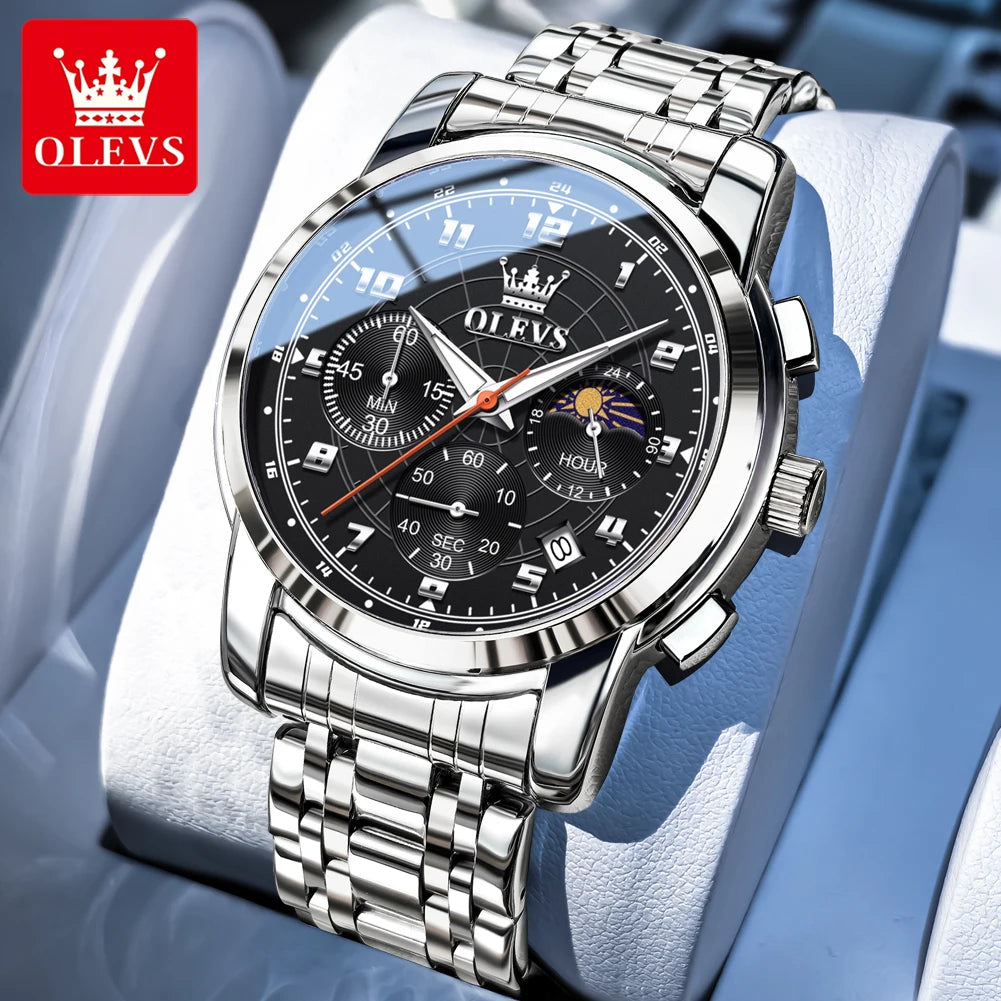 OLEVS Herrenuhren Business Original Multifunktions-Quarzuhr Wasserdicht Leuchtende Mondphase Herrenuhr Reloj 2983