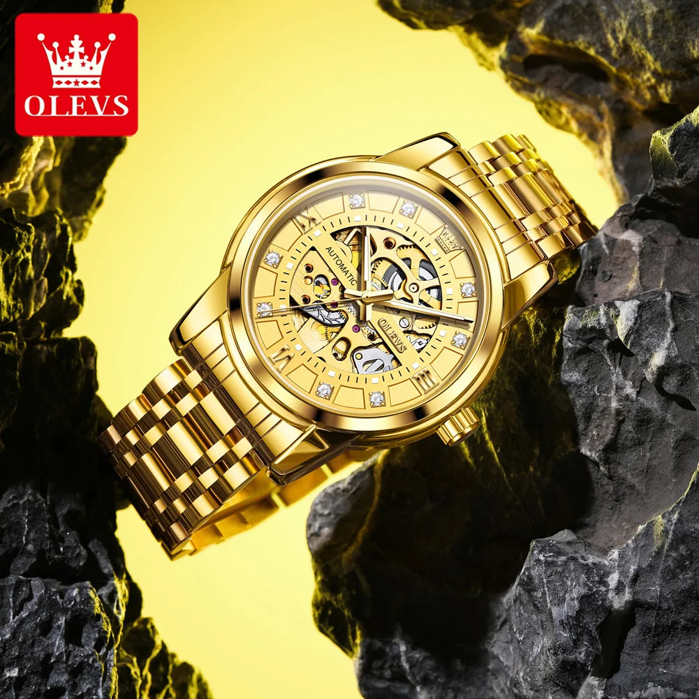 OLEVS 9901 Herrenuhr Skelett Mechanische Uhren für Herren Wasserdicht Leuchtend Herrenanzuguhr Original Luxusmarke