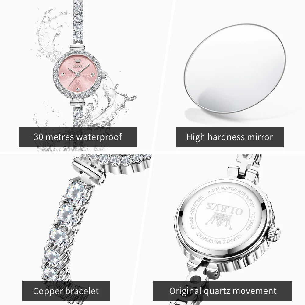 OLEVS 5889 Womens Watch Elegant Fashion Quartz Watch Waterproof Luminous Copper Bracelet Watches For Woman Gifts Jewellery Clasp