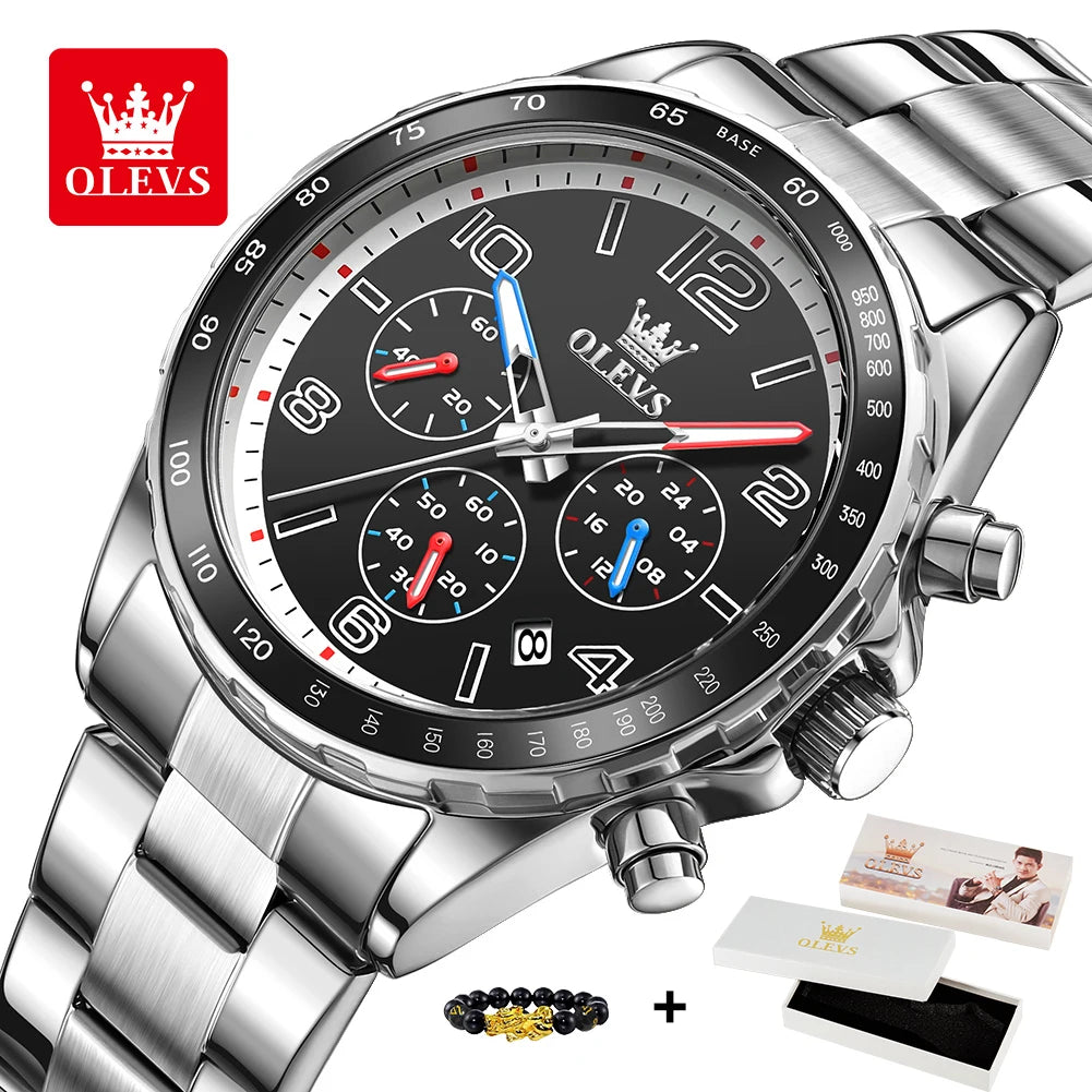 OLEVS TY714 Neue exklusive Mode-Quarz-Uhr für Herren 42mm Ziffern Großes Zifferblatt Edelstahl Herrenuhren Chronograph Zeigeruhr