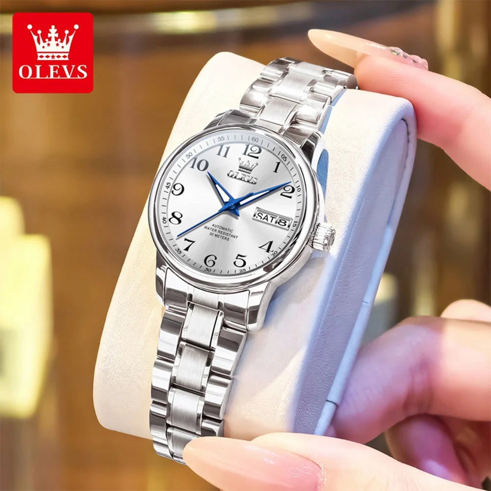 OLEVS 7072 Damenuhr Automatik Datum Einfache Mechanische Uhr für Frauen Ziffernskala Top-Marke Wasserdichte Automatische Handuhr