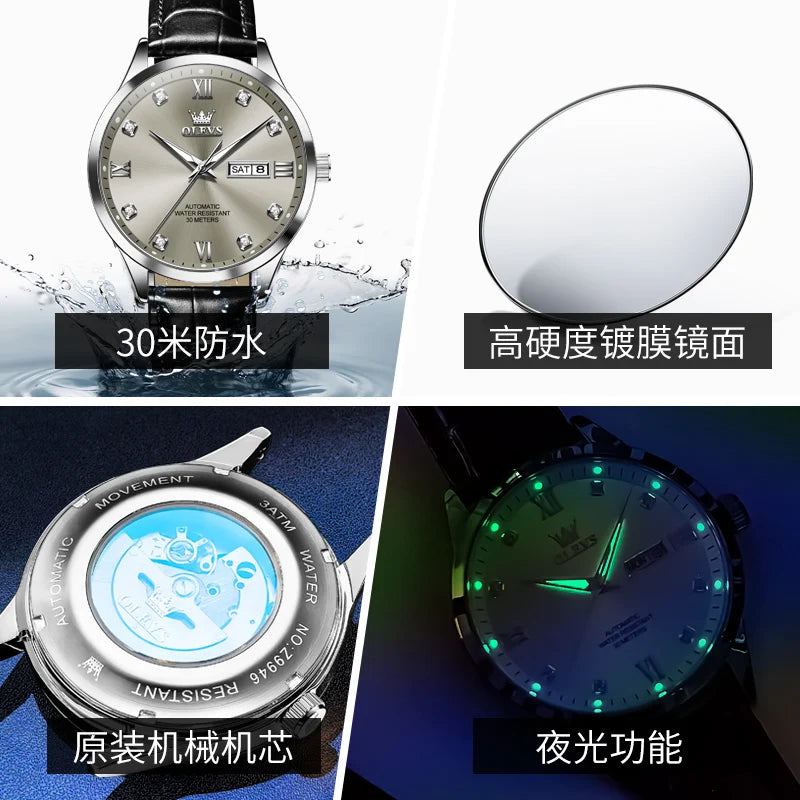 OLEVS 9946 Men's Watch Classic Fashion Waterproof Man Automatic Hand Clock Top Brand Dual Calendar Mechanical Watch For Men