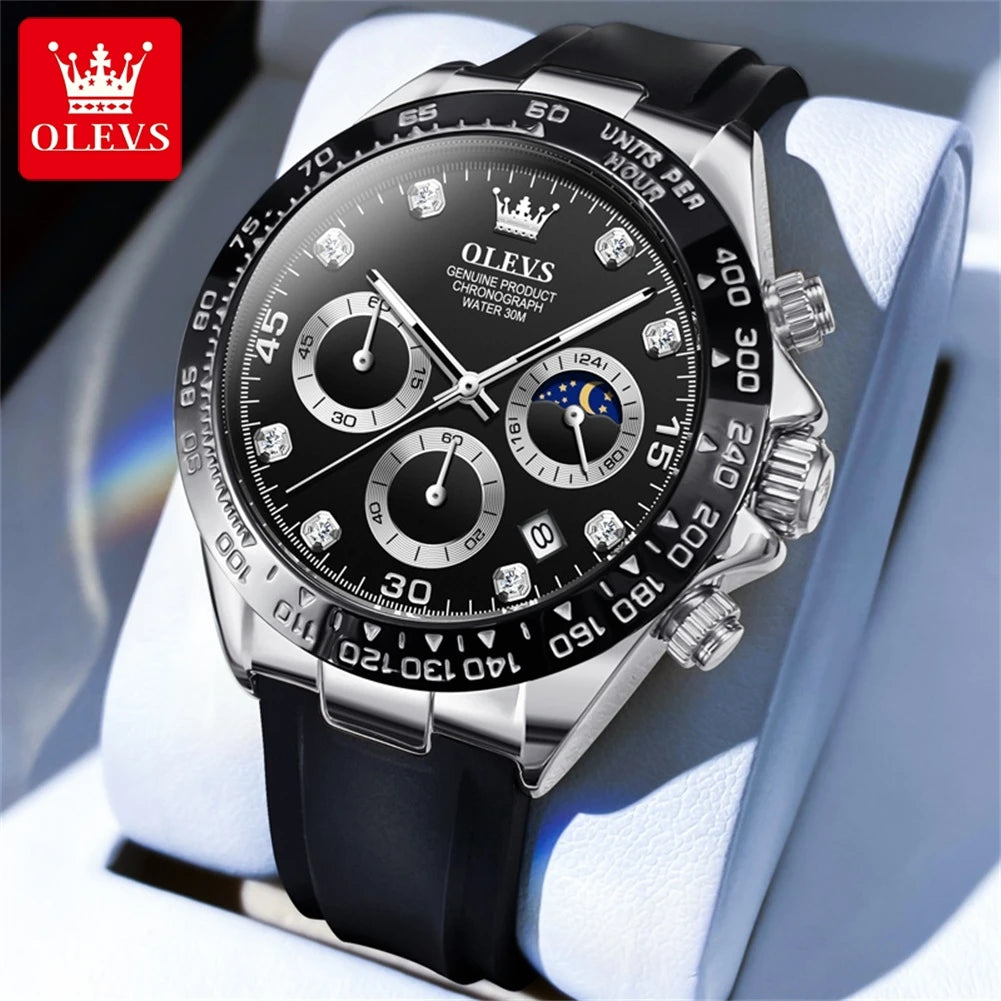 OLEVS Uhr Mondphase Quarzuhren für Herren Wasserdicht Leuchtendes Silikonarmband Business Herrenuhr Bestseller 2875