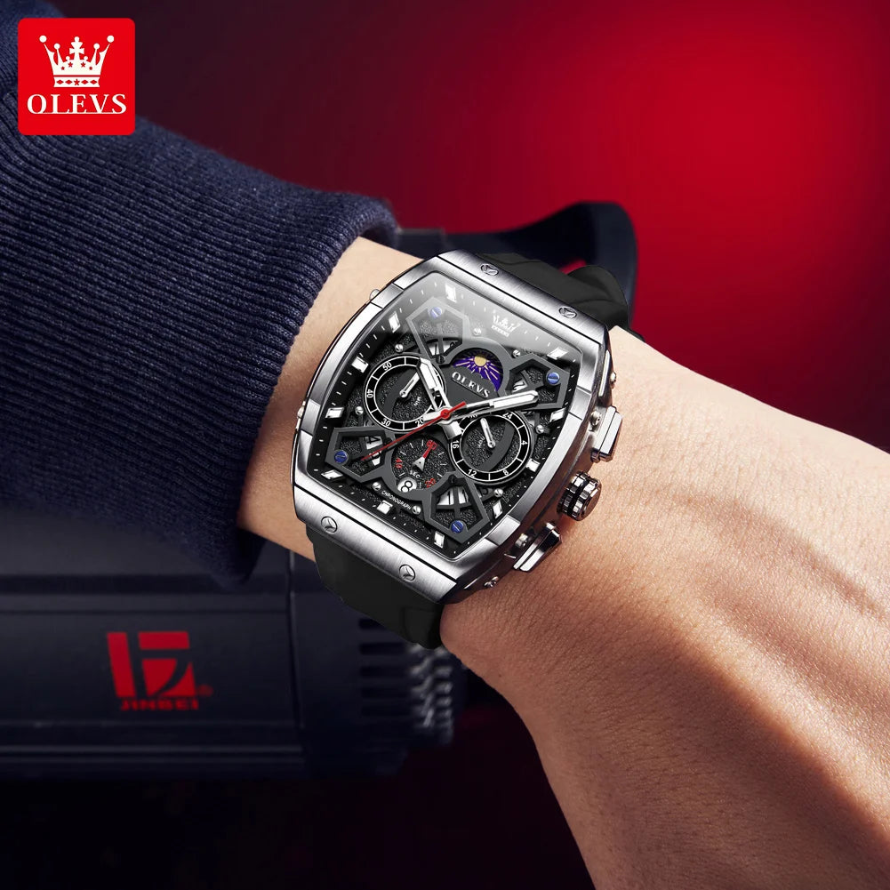 OLEVS 2942 Lüks Kronograf Kuvars Erkek Saati 44mm Büyük Kadran Ay Fazı El Saati Tarih Su Geçirmez Orijinal Moda Saatler