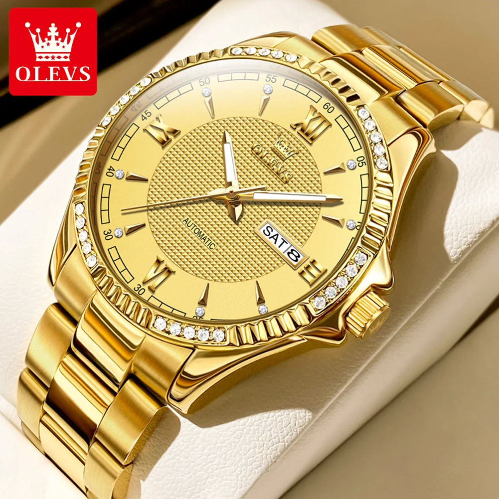 OLEVS Uhren Herren 6676 Stahlband Automatische Mechanische Uhren Für Herren Wasserdicht Handuhr Doppeltes Kalender Luxus Original
