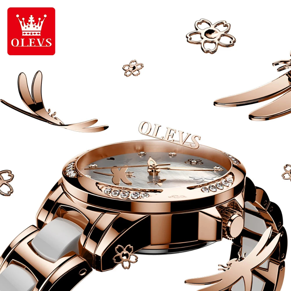 OLEVS Uhren Damen 6610 Automatische Mechanische Uhr Diamantskala Original Uhren für Frauen Kalender Luxus Kleideruhr