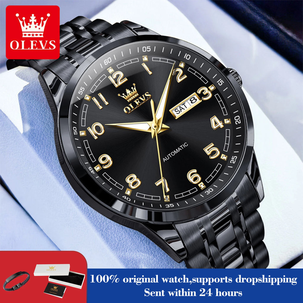 OLEVS 7077 Herren-Automatikuhr, Mode, Datum, mechanische Herrenuhr, Ziffernskala, luxuriös, wasserdicht, leuchtende Uhr für Herren